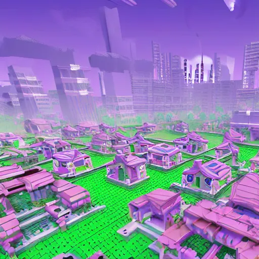 Prompt: ethereal vaporwave wooden village under attack by Duke Nukem