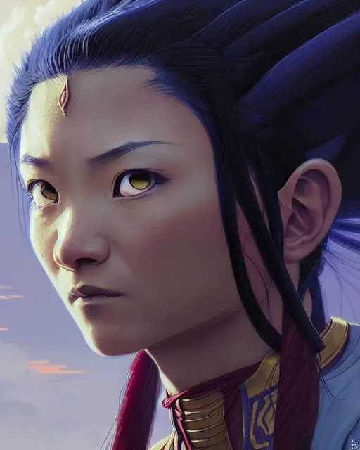 Image similar to mai from avatar the last airbender, character portrait, portrait, close up, concept art, intricate details, highly detailed by greg rutkowski, michael whelan and gustave dore