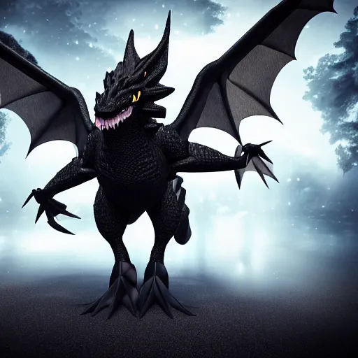 Image similar to dark black dragon pokemon , 3d render , highly detailed , octane render , 4k , HD