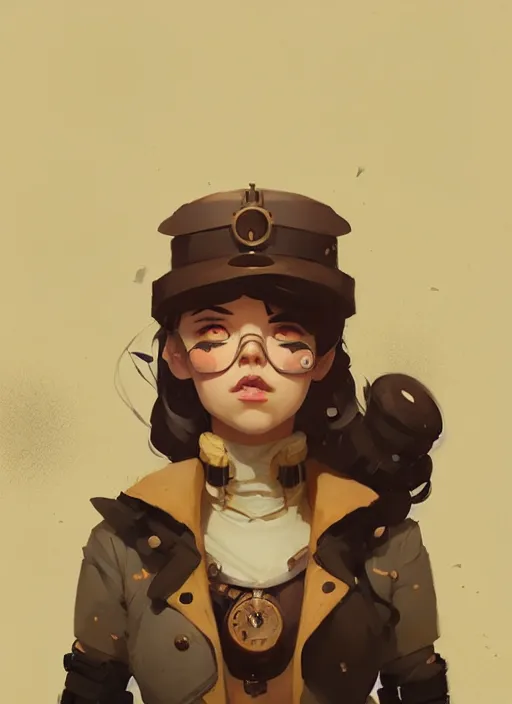 Prompt: portrait of cute girl, steampunk by atey ghailan, by greg rutkowski, by greg tocchini, by james gilleard, by joe gb fenton, by in gb kaethe butcher, dynamic lighting, gradient light yellow, brown, blonde cream and white color in scheme, grunge aesthetic