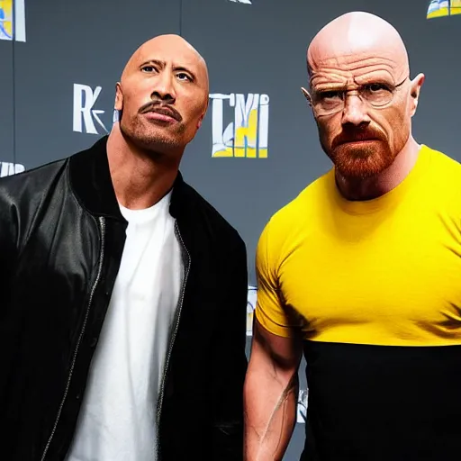 Image similar to Walter white and Jesse Pinkman working with Dwayne the rock johnson