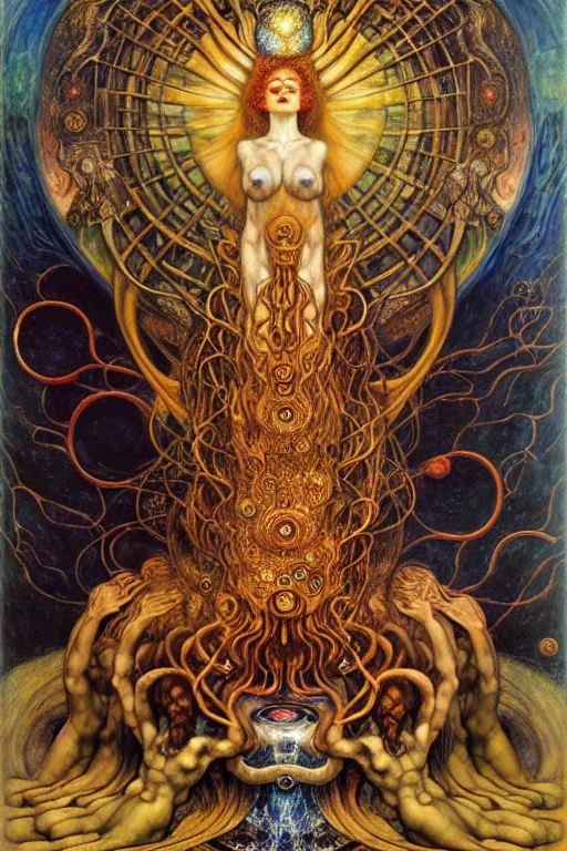 Image similar to Divine Chaos Engine by Karol Bak, Jean Delville, William Blake, Gustav Klimt, and Vincent Van Gogh, symbolist, visionary