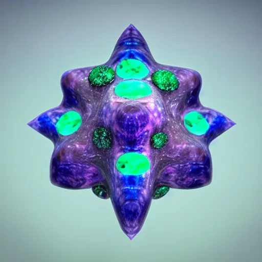 Prompt: prismatic stellar indigo arcane shoggoth gem with emerald marbling rendered in octane