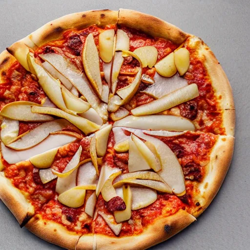 Prompt: pizza with pear slices