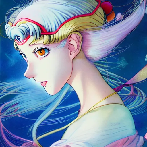 Image similar to prompt : sailor moon portrait soft light painted by james jean and katsuhiro otomo, magical eyes, inspired by evangeleon anime, smooth face feature, intricate oil painting, high detail, sharp high detail, manga and anime 1 9 9 0