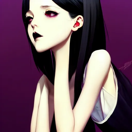 Image similar to a beautiful slim shy goth girl ignores you, art by ilya kuvshinov and lois van baarle and ross tran and range murata and artgerm and andy warhol, norman rockwell, digital art, highly detailed, profile picture, intricate, sharp focus, mystical trending on artstation hq, deviantart, pinterest, unreal engine 5, 4 k uhd image