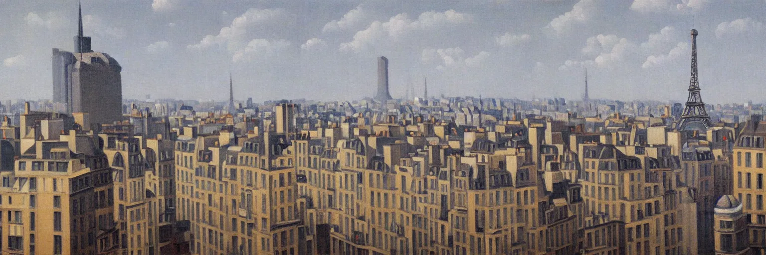 Prompt: paris cityscape oil painting magritte