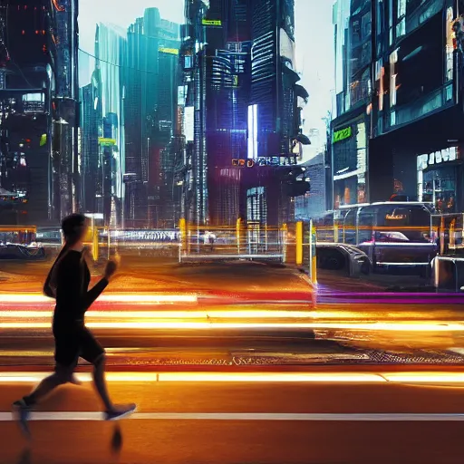 Image similar to people running away scared from cryptocurrency city, cyberpunk art ultrarealistic 8k