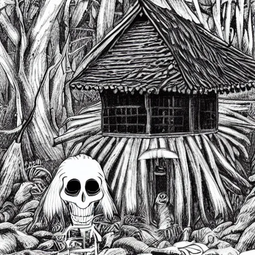 Prompt: Baga Yaga chicken-legged house, Evil Joe Biden, dark and spooky forest