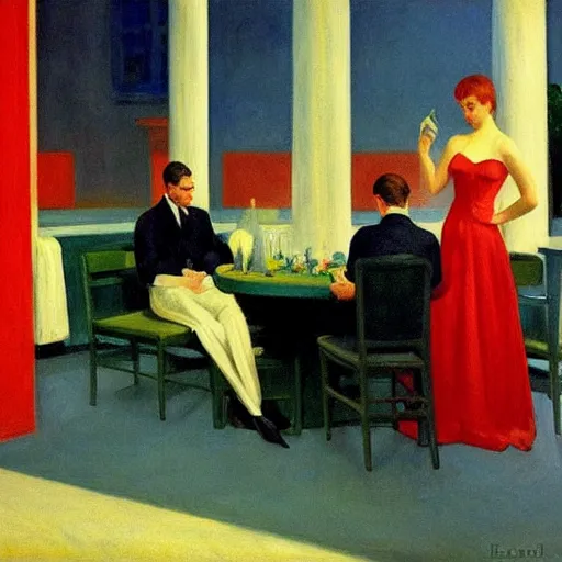 Image similar to having a cool party birthday party, painting by edward hopper, highly detailed