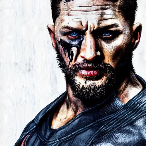 Image similar to Tom Hardy in wolverine suit Digital art 4K quality Photorealism