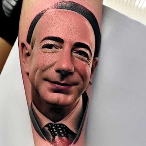 Image similar to a tattoo of jeff bezos's face