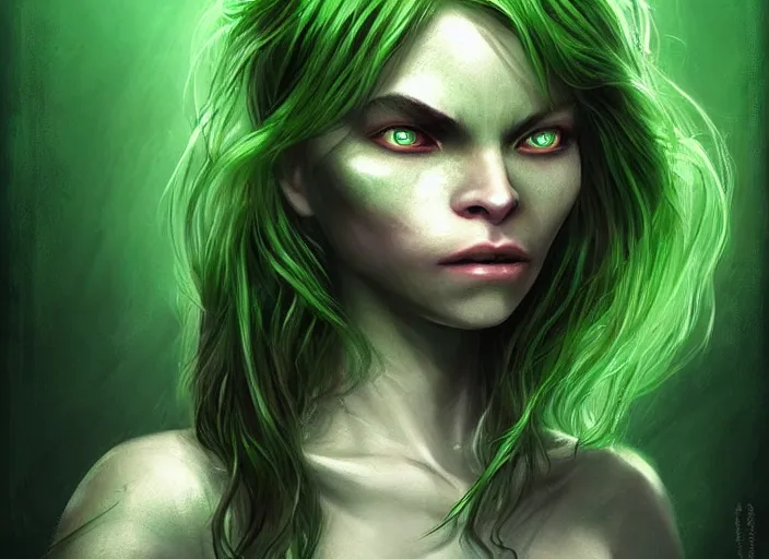 Prompt: green orc female, light green tone beautiful face by anton semenov, charlie bowater