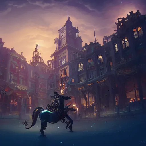 Image similar to steampunk horse, masterpiece, matte painting concept blizzard pixar maya engine on cold night stylized background splash comics global illumination lighting artstation lois van baarle, ilya kuvshinov, rossdraws