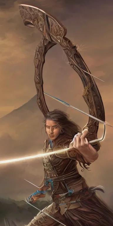 Image similar to a weapon for shooting arrows, typically made of a curved piece of wood whose ends are joined by a taut string, glacier coloring, epic fantasy style art, fantasy epic digital art, epic fantasy weapon art