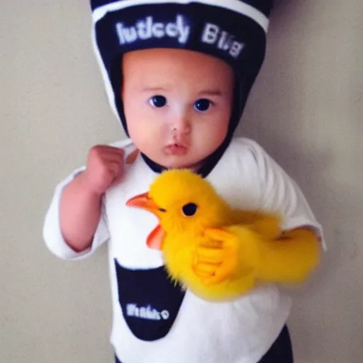 Image similar to cute baby chick dressed as an inmate