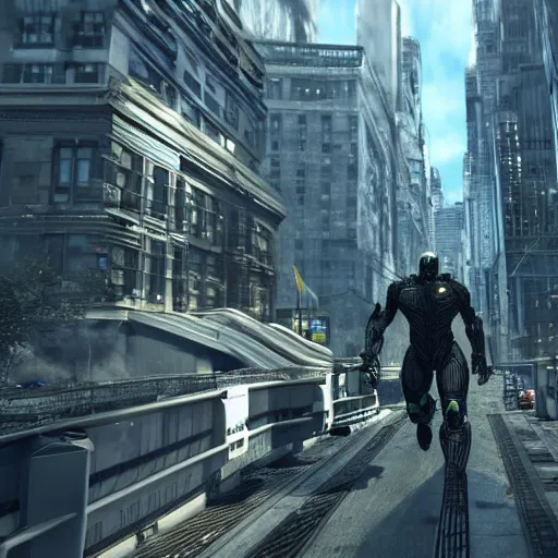 Image similar to Gigachad wearing a nanosuit fighting aliens in New York, screenshot from Crysis 4, 8k, Raytracing, Top of r/gaming