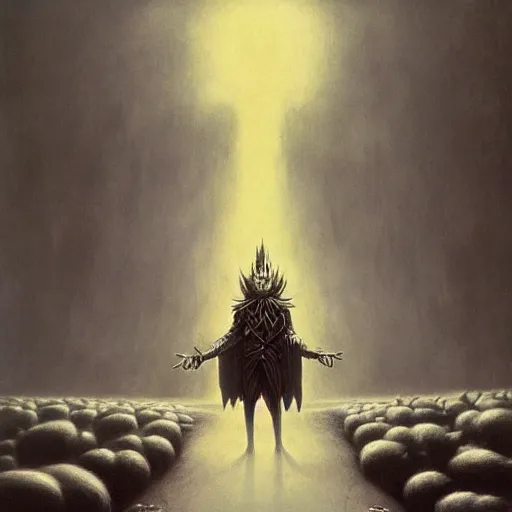 Prompt: sonic the hedgehog as a dark souls boss by zdzisław beksiński