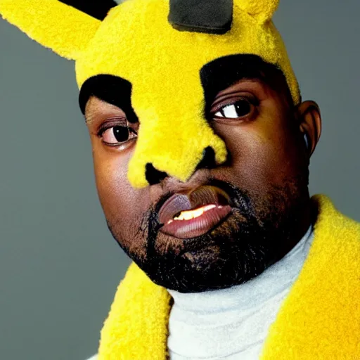 Prompt: Kanye West in a pikachu outfit for a 1990s sitcom tv show, Studio Photograph, portrait C 12.0
