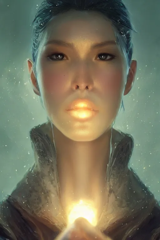 Prompt: a fancy close up portrait of a beautiful light mage using magic by Greg Rutkowski, Sung Choi, Mitchell Mohrhauser, Maciej Kuciara, Johnson Ting, Maxim Verehin, Peter Konig, final fantasy , mythical, 8k photorealistic, cinematic lighting, HD, high details, atmospheric,