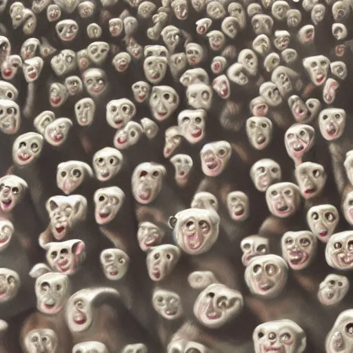 Prompt: an army of laughing monkeys, photorealistic