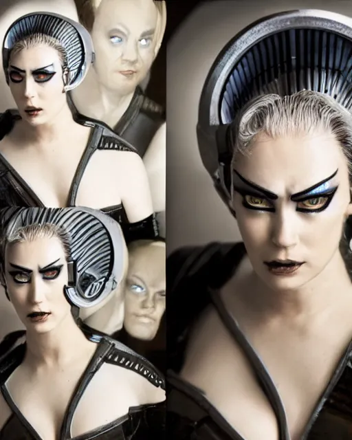 Prompt: photoshoot of young jerry ryan as seven of nine, star trek theme, the borg, photoshoot in the style of mario testino