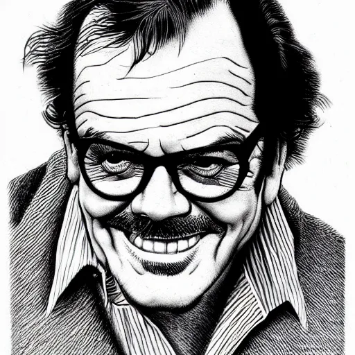 Image similar to a portrait of Jack Nicholson drawn by Robert Crumb