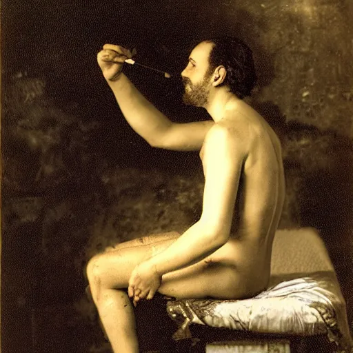 Prompt: a person bathing in mercury, portrait photograph