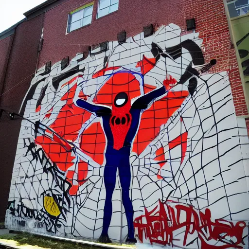 Prompt: Tom Holland Spiderman grafitti mural