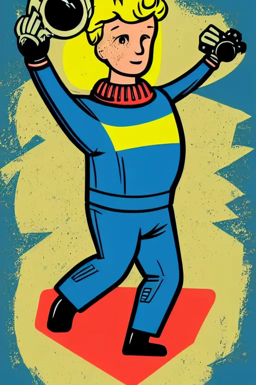 Image similar to fallout 7 6 retro futurist illustration art by butcher billy, sticker, colorful, illustration, highly detailed, simple, smooth and clean vector curves, no jagged lines, vector art, smooth andy warhol style