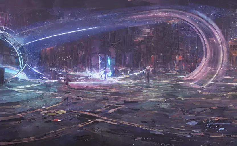 Image similar to pepople and a spiral - shaped white luminous attractor is floating on the ground in soviet city, concept art, art for the game, professional lighting, art painted by jehronym bosch