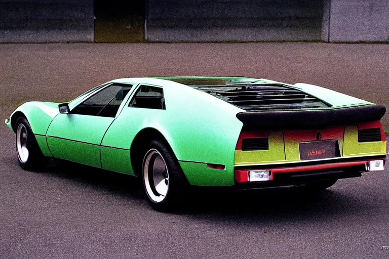 Prompt: designed by giorgetto giugiaro stylized poser of a single 1 9 7 5 estate wagon de tomaso pantera, neon, ektachrome photograph, volumetric lighting, f 8 aperture, cinematic eastman 5 3 8 4 film