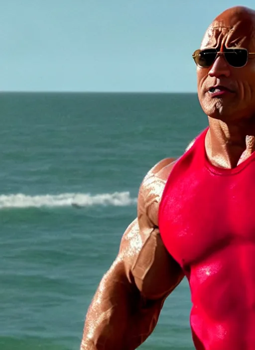 Image similar to film still of joe biden as dwayne johnson in baywatch movie 2 0 1 7, 8 k