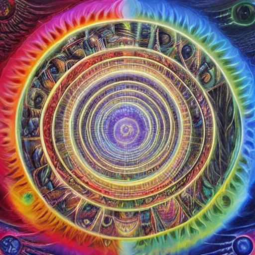 Prompt: Alex Grey art of a city