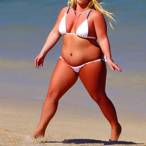 Image similar to obese britney spears beach model photoshoot