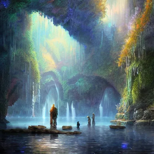 Image similar to underground lake cryengine render by android jones, james christensen, rob gonsalves, leonid afremov and tim white