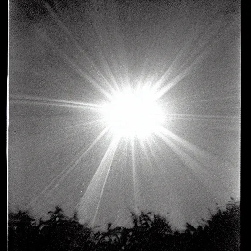 Image similar to a very bright flash in the sky, taken on a ww 2 camera, very high bloom ammount, realistic.