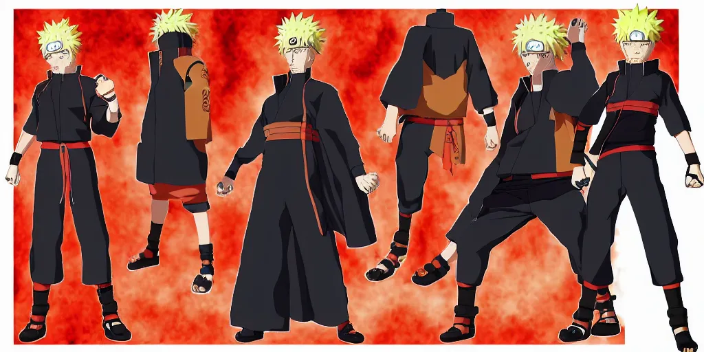 Image similar to Fusion of Naruto Uzumaki from the anime Naruto and Dante from the game Devil May Cry, character design sheet