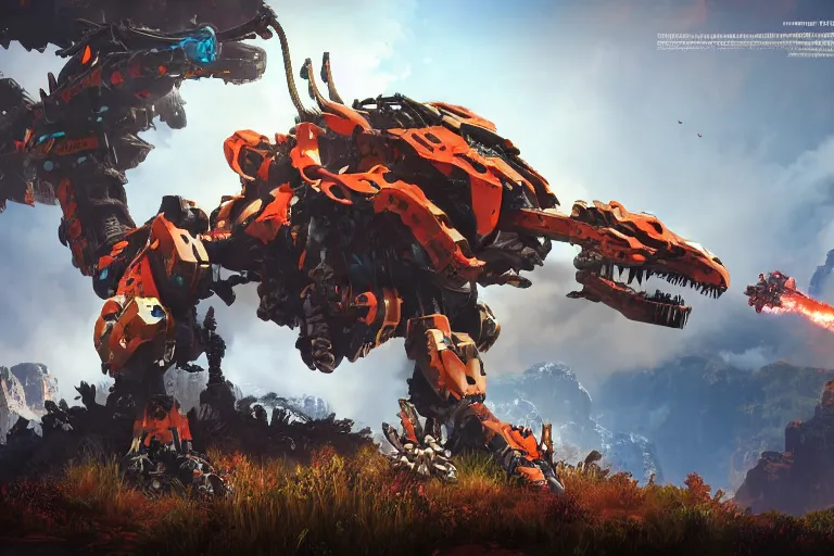 Image similar to fireclaw machine mecha animal beast robot of horizon forbidden west horizon zero dawn bioluminiscence global illumination ray tracing hdr fanart arstation by sung choi and eric pfeiffer and gabriel garza and casper konefal