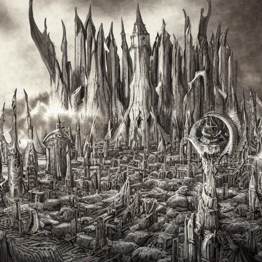 Image similar to detailed epic fantasy drawing of a fantastical city in the desert