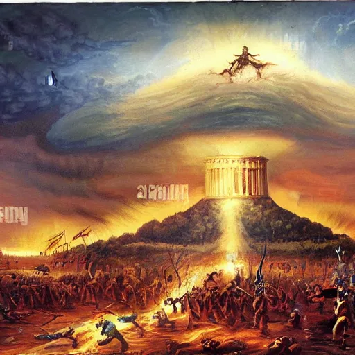 Prompt: nuclear war, fall of rome, epic painting