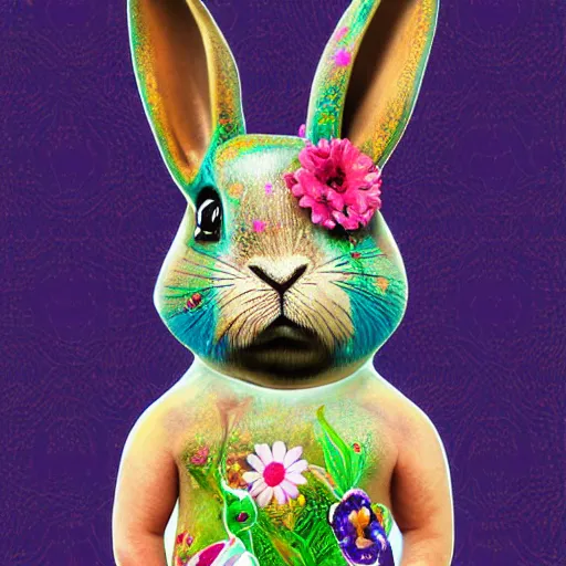 Image similar to The body art is a beautiful and playful work that perfectly encapsulates the artist's unique style. The body art features a rabbit made out of ceramic, which is surrounded by brightly colored flowers. The work is both charming and sophisticated, and it is sure to bring a smile to any viewer's face. vector art by David LaChapelle ultradetailed, random