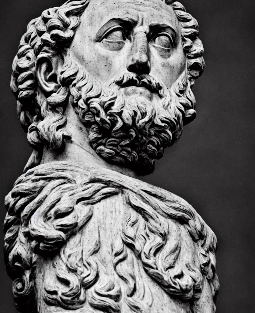 Prompt: marcus aurelius, emperor of rome, disappointed in humanity, grainy vintage photo 3 5 mm film