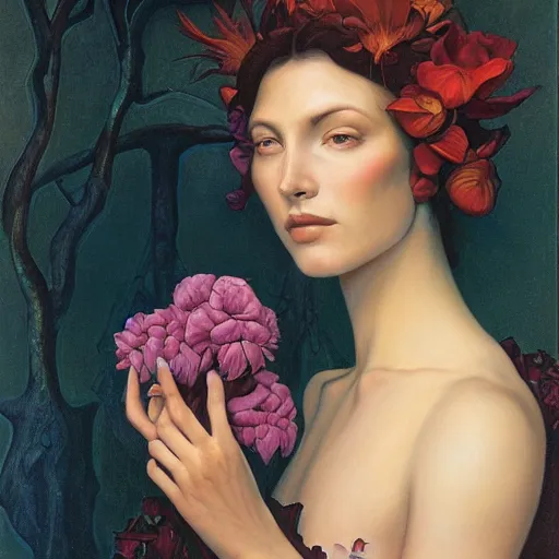 Prompt: portrait of a flower woman, by gerald brom