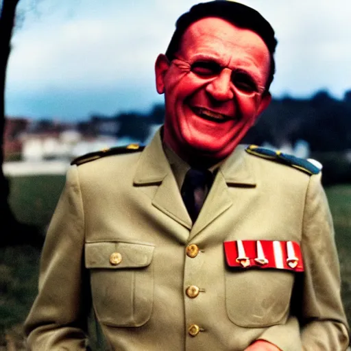 Prompt: 60s movie still close portrait of Josip Broz Tito, cinestill 800t eastmancolor, laughing, very detailed, skin texture, high quality