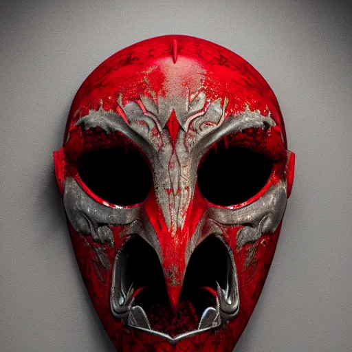 Image similar to bloody ritual mask, octane render, ornate, red, 3d render