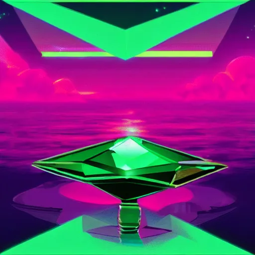 Image similar to emerald gem, epic retrowave art, trending on art station