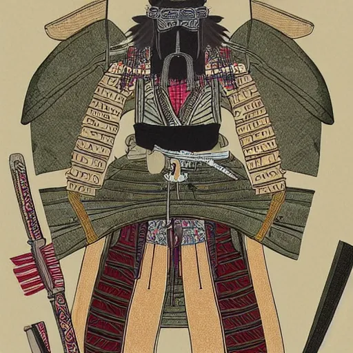 Image similar to illustrated samurai dressed in hummingbird themed armor