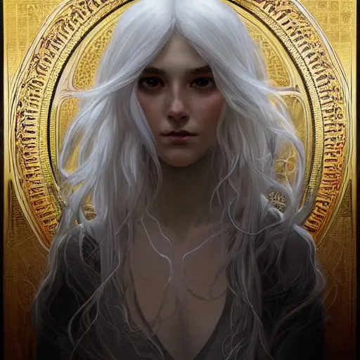 Prompt: god, ghostly, white hair, long hair, gorgeous, amazing, elegant, intricate, highly detailed, digital painting, artstation, concept art, sharp focus, illustration, art by artgerm and greg rutkowski and alphonse mucha