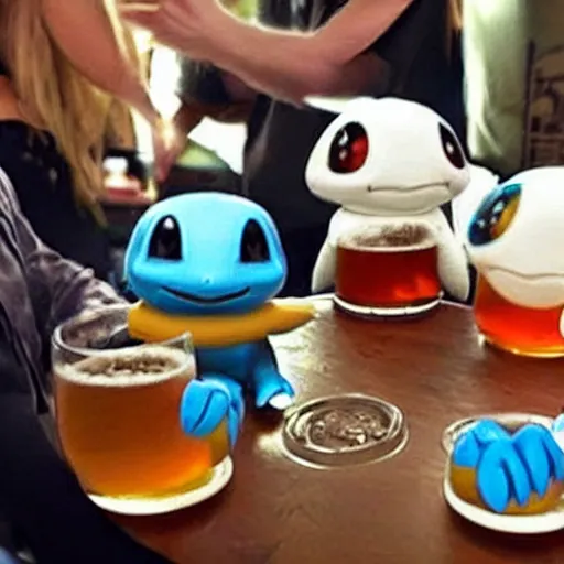 a group of the squirtle pokemon having a beer, Stable Diffusion